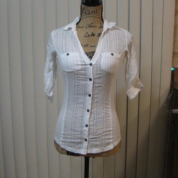 NWT Guess white cotton button up shirt top XS extra small - Picture 1 of 7